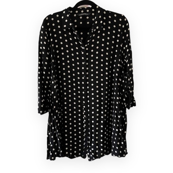 Zara flowy black & white polka dot button down shirt size large - Picture 1 of 6